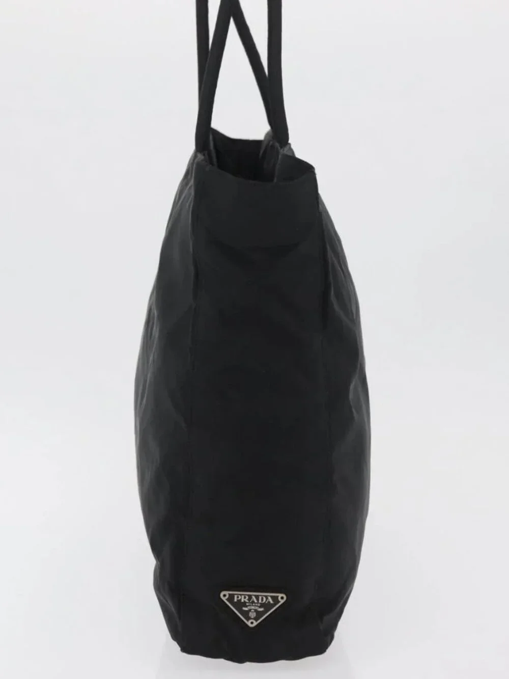 PRADA Tote Bag Nylon Black Silver Auth 176592